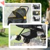 PawHut Dog Stroller, Pet Stroller, Foldable Dog Cat Travel Pushchair with Reversible Handle, EVA Wheels, Brake, Basket, Adjustable Canopy, Safety Leash, for Small Dogs, Grey