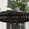 Outsunny ??66cm Garden Side Table, Round Bistro Coffee Table, Outdoor Patio Table with Steel Frame and Slat Tabletop for Balcony and Porch, Black