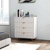 HOMCOM Bedroom Chest of Drawers with 4 Drawers, Fluted Dresser with Gold Tone Handles, Storage Cabinet for Bedroom, Living Room, Hallway, Entryway, White