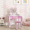 AIYAPLAY Kids Dressing Table Set, 2-Piece Children Vanity Table with Stool, Mirror, Drawer, Desktop, Storage, Heart-Themed Makeup Desk and Chair, Pink