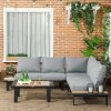 Outsunny 4 Pieces Aluminium Garden Furniture Sets with Thick Padded Cushion, 5 Seater Outdoor L Shape Corner Sofa Conversation Set, w/ Coffee Table and Sofa Side Table for Patio, Deck, Dark Grey