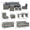 Outsunny 10 Seater Rattan Dining Set with Expandable Table and Nesting Chairs, Rattan Garden Furniture Set with Cushions, Outdoor Dining Table and Chairs, Sectional Corner Sofa Set, Grey