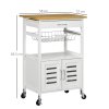 HOMCOM Rolling Kitchen Island Trolley Utility Cart on Wheels with Bamboo Table Top, Storage Cabinet, Drawer and Wire Basket