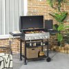 Outsunny 4+1 Gas Burner Grill, 12.5 kW Propane Gas Barbecue BBQ Grill with Wheels, Warming Rack, Shelves, Thermometer, Bottle Opener, Black