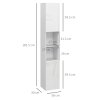 kleankin High Gloss Slim Bathroom Cabinet, Free Standing Bathroom Storage Cabinet with 2 Open Shelves, 2 Door Cupboards and Adjustable Shelves, White