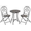 Outsunny 3 Piece Garden Bistro Set with Coffee Table and 2 Folding Chairs, Mosaic Tile Top and Seats, Metal Frame, for Patio Balcony