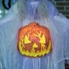 HOMCOM 6ft Outdoor Halloween Decoration Witch with Pumpkin, Standing Skeleton Witch Prop Life Size with Sound and Motion Activated, Light Up Eyes, Laughing Sound, Posable Arms, White