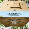 Outsunny 3 x 3 m Cantilever Parasol with Hydraulic Opening, Heavy Duty Aluminium Hanging Garden Parasol, Double Top Square Patio Umbrella with 360 Rotation, 8 Ribs, Cross Base, Khaki