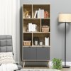 HOMCOM Modern Bookcase with Bottom Cabinet and 6 Open Shelves, Freestanding Bookshelf for Study Living Room Home Office, Natural and Dark Grey