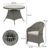 Outsunny 4 Seater Rattan Garden Furniture Set with Cushions, Round PE Rattan Dining Set with Glass-Top Table, Umbrella Hole, Outdoor Garden Table and Chairs, Grey