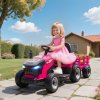 AIYAPLAY Ride on Tractor with Trailer, 12V Electric Vehicle with Remote Control, Ride on Car for Kids with Music, Shifter, Start-Up Sound for Ages 3-8 Years, Pink