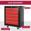 HOMCOM Steel 5-Drawer Tool Storage Cabinet Lockable with Wheels Handle 2 Keys Garage Equipment Trolley Home Work DIY Workshop Chest Red