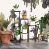 Outsunny 3 Tier Plant Stand Indoor Outdoor, Foldable Corner Plant Stands for Multiple Plants, Metal Round Flower Pot Holder for Patio Garden Balcony Living Room, Black