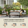 Outsunny 6 Piece L Shaped Garden Furniture Set, 9 Seater Outdoor Corner Sofa Set with 3 Loveseats, Bench, Chair, Wide and Deep Seats, WPC Top Coffee Table, Thick Cushions, Natural Wood Finish