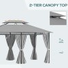 Outsunny 4m x 3(m)Garden Gazebo, Double Roof Outdoor Gazebo Canopy Shelter with Curtains, Solid Steel Frame for Lawn and Deck, Dark Grey