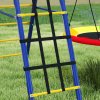AIYAPLAY 6 in 1 Kids Swing Set, Metal Swing with 3 Swings, Basketball Hoop, Climbing Ladder and Net, Heavy Duty A-Frame Garden Swing Kids Outdoor Children Playground for Ages 3-8
