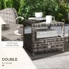 Outsunny 3 Pieces Rattan Bistro Set, Wicker Balcony Furniture Set with Reclining Sun Loungers, 2-Tier Coffee Table and Cushions, 2 Seater Garden Furniture for Outdoor Patio Balcony, Brown