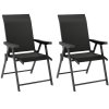 Outsunny Set of 2 Folding Chair, Garden Chair Set with Breathable Mesh Back and Seat, Outdoor Camping Chairs with Armrests, Steel Frame for Deck Balcony, Black