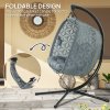 Outsunny Outdoor Double Hanging Chair, Swing Chair with Metal Stand, Thick Padded Cushion, Foldable Basket and Cup Holders, for Indoor and Outdoor, Charcoal Grey