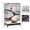 PawHut 4-Level Small Animal Cage, Indoor Bunny House, for Ferrets, Chinchillas w/ Wheels, Slide-Out Tray, Black, 81 x 52.5 x 114 cm