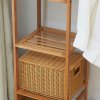 HOMCOM Bamboo Clothes Rail for Bedroom, Garment Rack with 6-Tier Storage Shelf and Hanging Rod, Clothes Rack for Living Room, Entryway, Natural Wood Effect