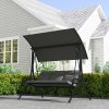 Outsunny 3 Seater Garden Swing Seat Swing Chair with Adjustable Canopy, Removable Cushion and Coffee Tables for Outdoor Patio Garden Dark Grey