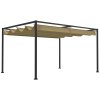 Outsunny 4 x 3(m) Metal Outdoor Pergola with Retractable Roof, Outdoor Gazebo Canopy Shelter with Drainage Holes for Garden, Patio, Lawn, Khaki