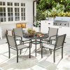 Outsunny 5 Piece Garden Furniture Set, Garden Dining Set with Round Table and 4 Stackable Chairs, Steel Frame, for Outdoor, Patio, Terraces, Dark Grey