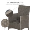 Outsunny 2 Pieces Outdoor PE Rattan Dining Chairs Set with Cushion, Garden Armchair with Armrests, High Backrest, Metal Frame Patio Wicker Furniture, Grey