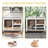 PawHut Rabbit Hutch Indoor Wooden Guinea Pig House Hamster Cage with Wheels, 2 Layers Bunny Cage with Openable Roof, 91.5 x 53.3 x 73 cm, Brown