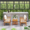 Outsunny 4 Piece Garden Furniture Set, 4 Seater Acacia Wood Patio Conversation Set with 2 Chairs, Loveseat, Thick Cushions and Coffee Table, Slat Design, Teak