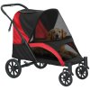PawHut Dog Stroller, Easy Folding Pet Stroller for Large Dogs, Puppy Pram Pet Pushchair with 4 Big Wheels, Shock-Absorbing Frame, Safety Leashes, Brakes, Red/Black