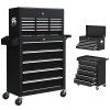 HOMCOM 2 in 1 Rolling Tool Cabinet on Wheels with 14 Drawers, Pegboard and Side Rack, Lockable Top Tool Chest and Roller Cabinet Combo for Workshop and Home, Black