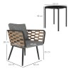 Outsunny 3 Pieces Rattan Bistro Set, Wicker Garden Furniture Set with Washable Seat and Back Cushions, Glass Top Coffee Table, for Outdoor, Patio, Black