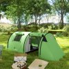 Outsunny 3-4 Man Camping Tent, Large Family Tunnel Tent with Bedroom and Living Room, 3000mm Waterproof, Portable with Bag, for Fishing Hiking Festival, Dark Green