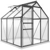 Outsunny Polycarbonate Greenhouse, Small Greenhouse with Adjustable Roof Vent, Garden Green House with Galvanised Base, Sliding Door and Rain Gutter, 190 x 190 x 200 cm, Grey