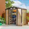Outsunny 7 x 4ft Garden Shed, Easy to Assemble, Upgraded Galvanised Steel Frame with Foundation Kit, Double Doors with Lock, Outdoor Metal Shed with Vents and Gloves, Garden Storage Shed, Natural