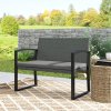 Outsunny 2 Seater Rattan Garden Bench, Outdoor Bench with Cushion, PE Wicker Garden Loveseat with Armrests, Galvanised Steel Frame for Patio, Park, Dark Grey
