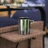 Outsunny Rattan Garden Recliner Chair, Reclining Rattan Chair with Adjustable Backrest and Footrest, Outdoor Lounge Sun Lounger with Cushion, Side Tray and Aluminium Armrests, Brown/Blue