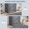 PawHut Pet Feeder Station, Dog Food Storage Container w/ Raised Dog Bowls, Hanger, for Food and Water - Grey