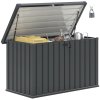 Outsunny 400L Garden Storage Box Waterproof Metal Outdoor Storage Box with Lockable Lid, Storage Container Furniture Deck Box, 124 x 66 x 72 cm, Dark Grey