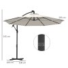 Outsunny 3(m) Banana Cantilever Parasol with Solar LED Lights, Garden Umbrella with Cross Base and Crank Handle, Hanging Offset Sun Shade for Outdoor, Patio, Beige