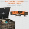 Outsunny 4 Seater Rattan Corner Sofa Set, Wicker Rattan Garden Furniture Set with Loveseats, Tables, Cushions for Outdoor, Patio, Orange