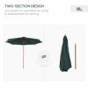Outsunny 3(m) Garden Parasol, Pulley Operated Patio Umbrella, Wooden Parasol, Table Market Umbrella with Rope Pulley Mechanism and 8 Ribs, Dark Green