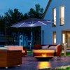 Outsunny 3(m) Cantilever Roma Parasol Garden Sun Umbrella Outdoor Patio with 360 Rotation Crank & Tilt Aluminium Frame LED Solar Light Cross Base, Blue