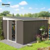 Outsunny 11.3 x 9.2ft Lean to Metal Garden Shed with Double Sliding Doors, Outdoor Galvanised Tool Storage House with 2 Air Vents, Grey
