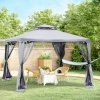 Outsunny 3 x 3 m Metal Gazebo, Garden Pavillion, Double Roof Outdoor Canopy Shelter with Mesh Sidewalls, Grey