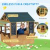 AIYAPLAY Wooden Playhouse for Kids Outdoor, Foldable Wendy House with Windows, Working Door, Service Stations, Rain Covers, Blackboards, Kids Garden Toys for 3-8 Years