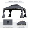 Outsunny 3 x 4m Aluminium Garden Gazebo, Marquee Canopy Shelter Pavilion Party Tent with Nets and Curtains for Garden and Deck, Black