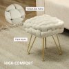 HOMCOM Square Foot Stool, Woven Footrest Ottoman with Metal Legs, Padded Makeup Vanity Stool, Velvet Dressing Table Seat for Bedroom